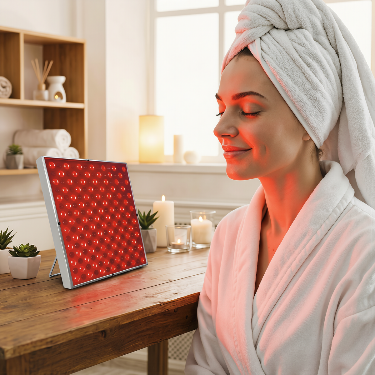 SaunaRidge red light therapy panel at home