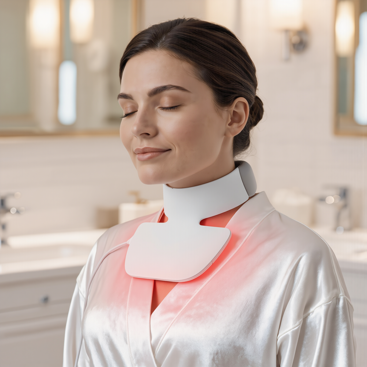 LED neck and décolleté plate worn at home